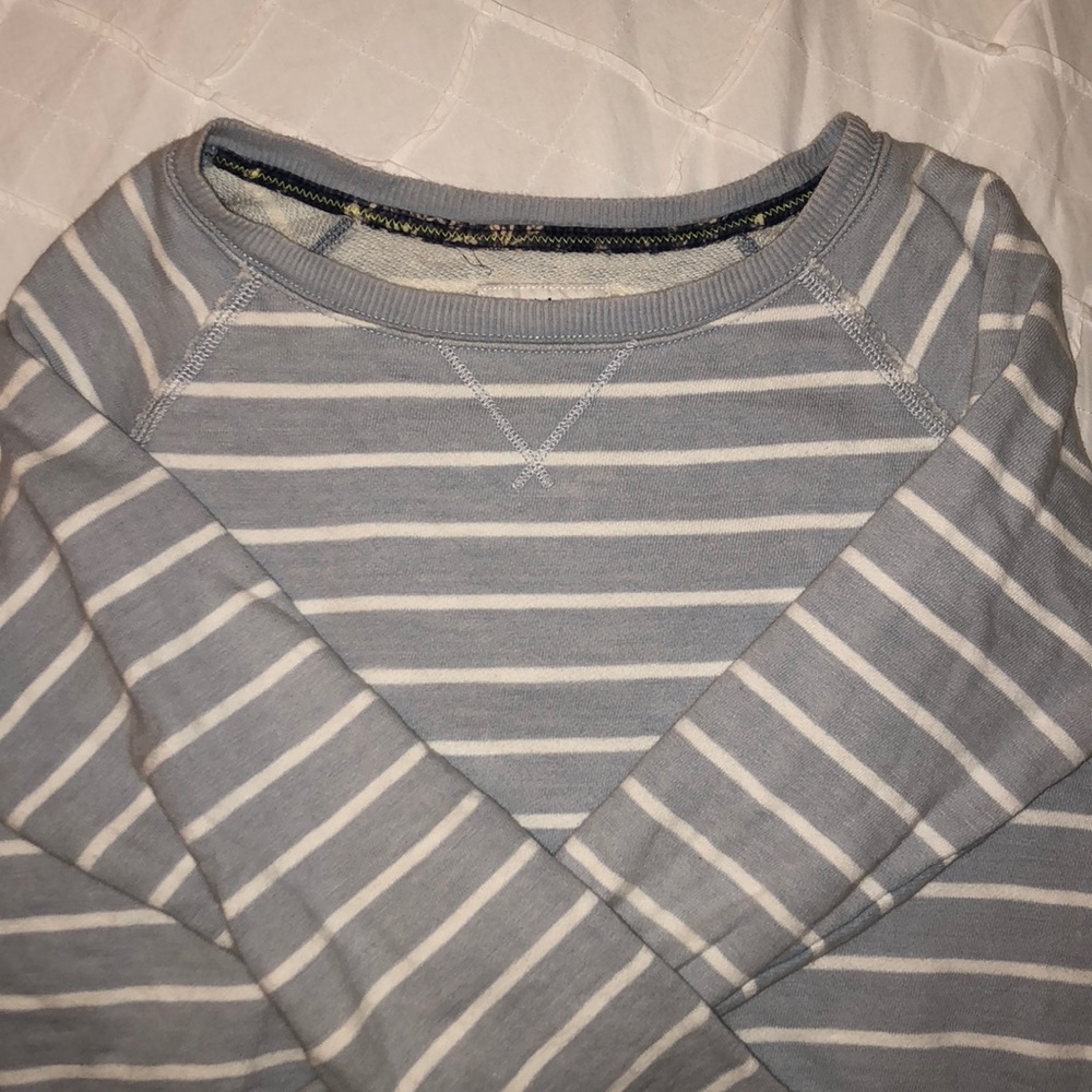 Pale blue and white striped crewneck